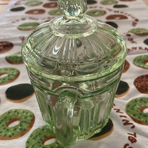 1930 ish Art deco anchor hocking glass green lidded sugar bowl - Picture 4 of 8